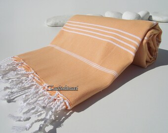 Best Quality Hand- woven Turkish Cotton Bath Towel or Sarong-Pale Orange and White Stripes