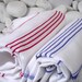 Best Quality Set of 2 Hand Woven Turkish Cotton Bath Towels or Sarong-Red Stripes on White and Blue Stripes on White