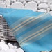 High Quality Hand Woven Turkish Cotton Bath,Beach,Pool,Spa,Yoga Towel or Sarong-Natural Cream Stripes on Turquoise