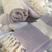 Set of 2-1 Turkish Bath Towel and 1 Turkish Hand Towel-High Quality Hand Woven Turkish Cotton Soft -Natural Cream and Soft Purple