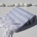 High Quality,Hand Woven,Light,Turkish Cotton,Bath,Beach,Spa,Yoga,Travel,Towel or Sarong-Pale Blue and White Stripes