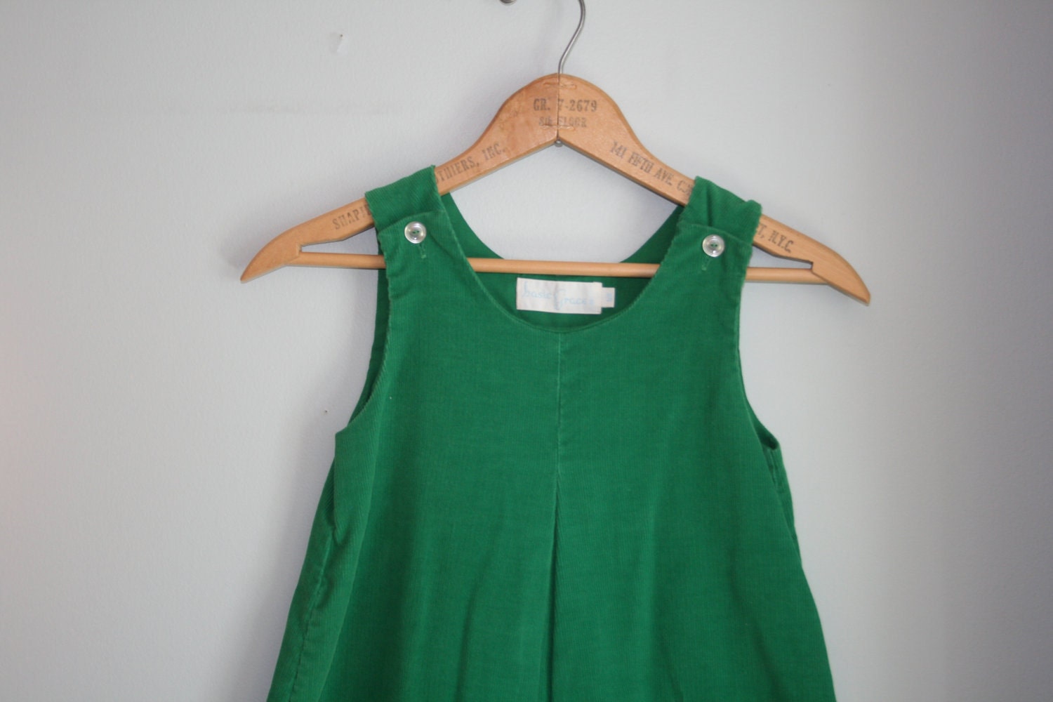 70s Vintage KELLY GREEN Girls Jumper Dress.....size 6