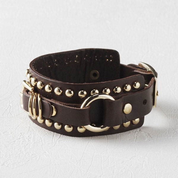 Belt and Stud Ornament Leather BraceletT.Moro by dasanda on Etsy
