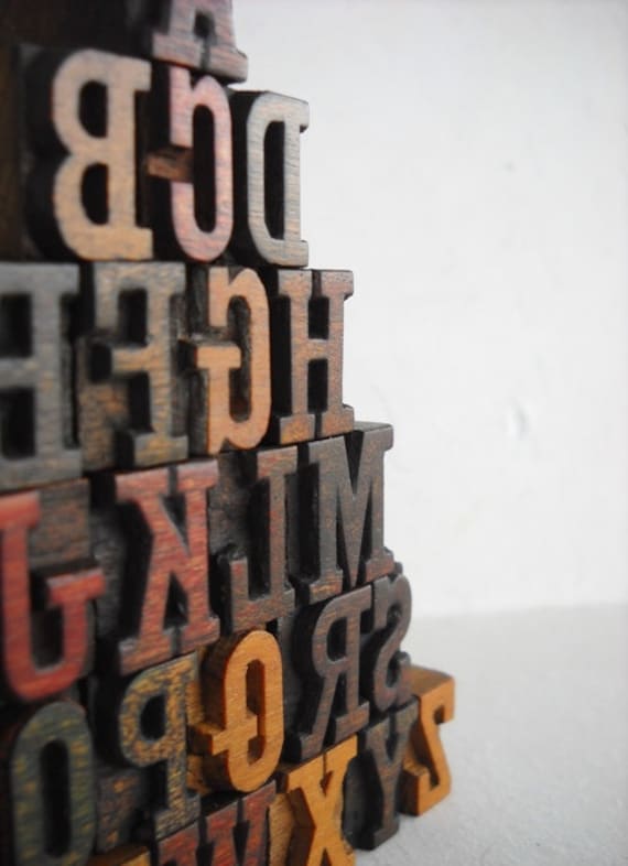 A to Z 26 Vintage Letterpress Wooden Letters Collection