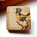 Tiny Wood Pin Brooch- Little Bird with a Crown- Decoupage Collage Victorian Shabby Vintage Crowned