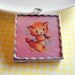 SALE Little Orange Kitten Out For a Walk - Soldered Glass Art Charm Pendant - Retro Vintage Storybook Animal Pet Cat
