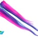 Feather Blue Purple Pink Vertical Stripe Human Hair Hi-lite Clips Extensions