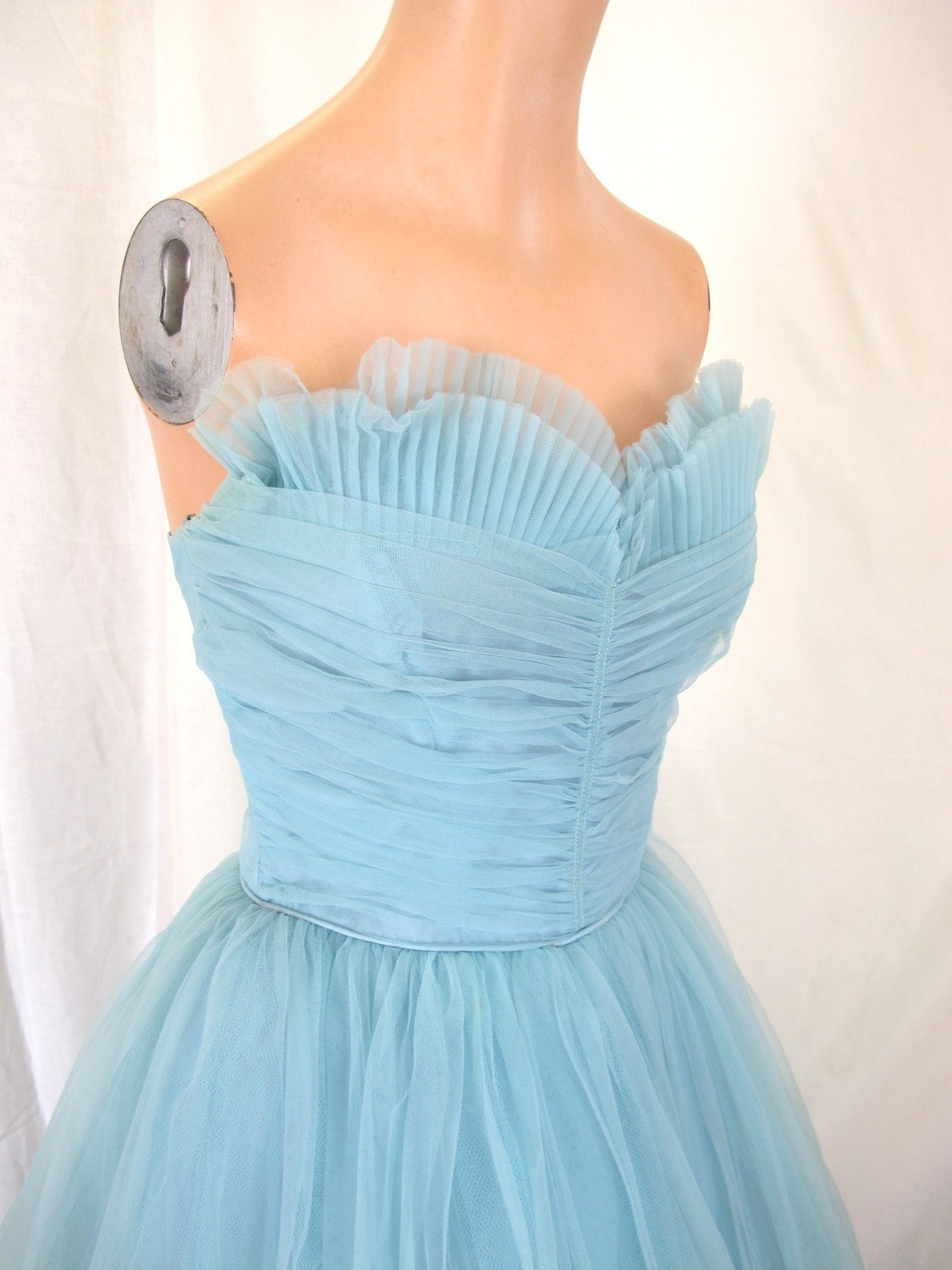 50's Strapless Blue Dress Shelf-Bust Sweetheart New Look