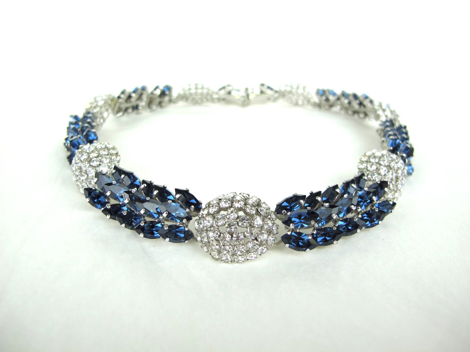 On Hold.1950s Christian Dior Rhinestone Necklace Sapphire Blue