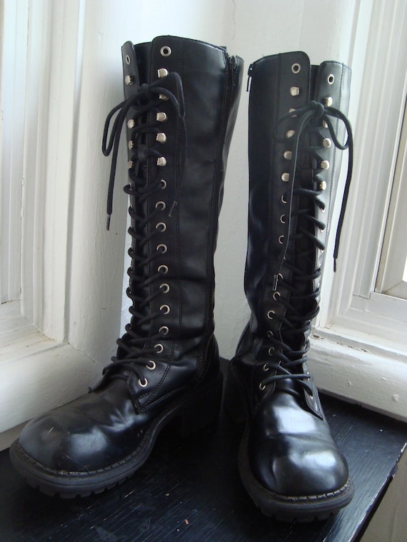 Tall Black Lace-up Combat Boots by TheSwankyFox on Etsy