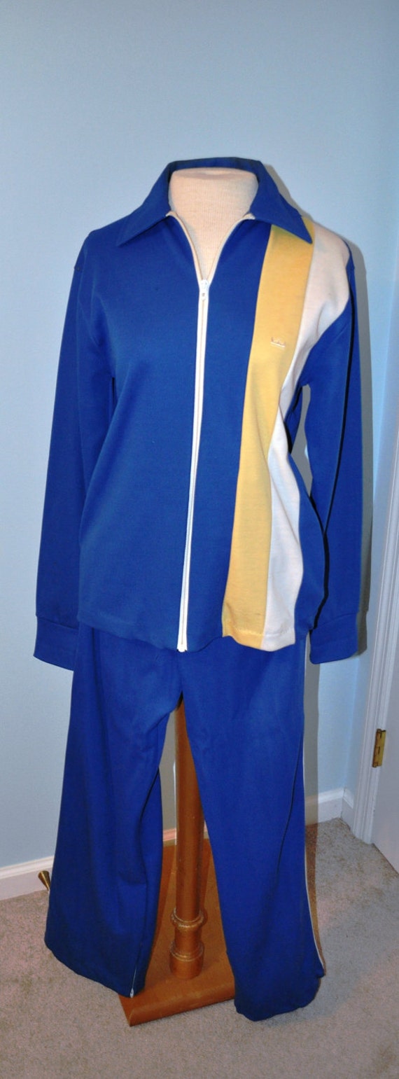 Track Suit Vintage 70s Royal Blue Warm Up Suit by Purl1VintageToo