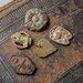 Set of 5 Antique metal parts, charms, plates, primitive findings, parts of antique jewelry.