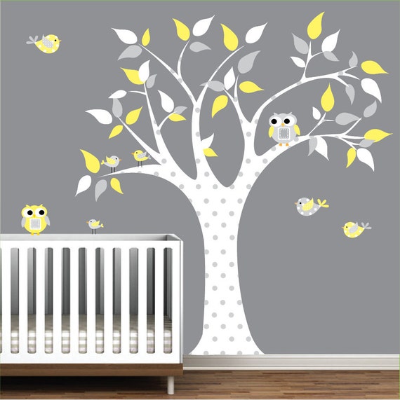 Vinyl Wall Decal Tree with owls birds Nursery by Modernwalls