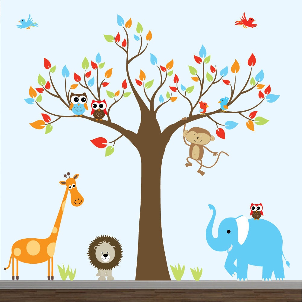 Jungle Vinyl Wall Decal with AnimalsNursery Tree by Modernwalls
