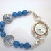 Watch Band for Interchangeable Watches - Turquoise Blue and Silver Toned Medallion Watch Band