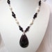 Necklace of Amethyst and Freshwater White Pearls Featuring a Large Pear Shaped Amethyst Pendant, Dark Purple, Violet