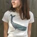 CLEARANCE SALE: Teen Women Sperm Whale T Shirt, Unbleached Organic Cotton T-Shirt, Sea Life Art, Beach TShirt, Nautical, Whale Shirt, XS