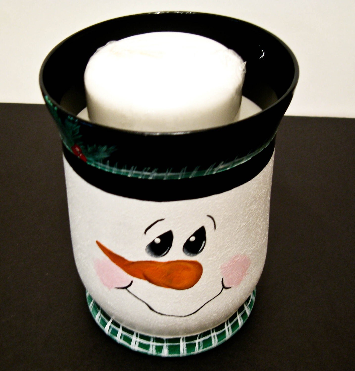 Hand Painted Snowman Candle Holder