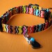 Small mini dog collar - Bright multicolor curvy stripes with a hemalyke and mother of pearl charm