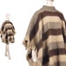 Vintage cape 70s ICELAND ivory wool, fringe detail, cozy BLANKET STRIPE shawl, grey, chocolate, ivory