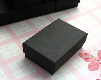 High Quality Matte Black Cotton Filled Jewelry Boxes 2.5 x 1.75 x 15/16 inches - 10 Small