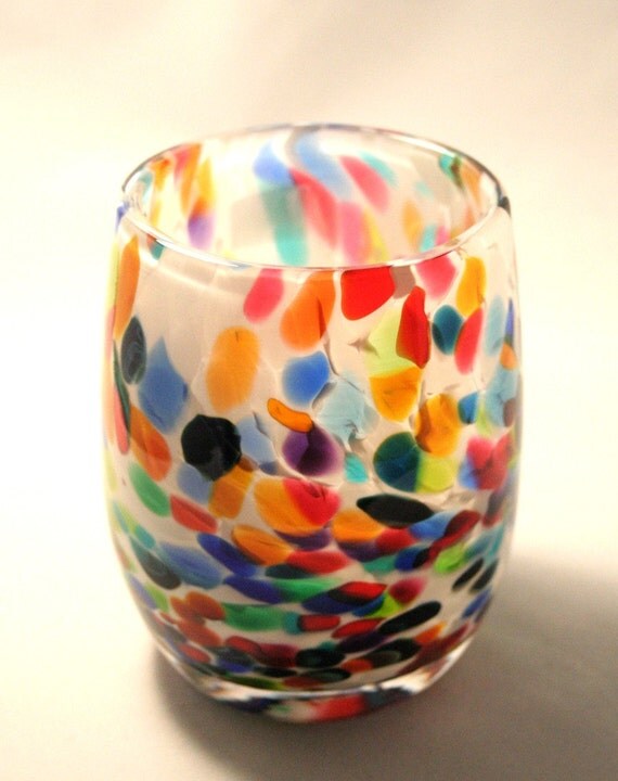 Votive Candle Holder Hand Blown Art Glass in Magic Mix