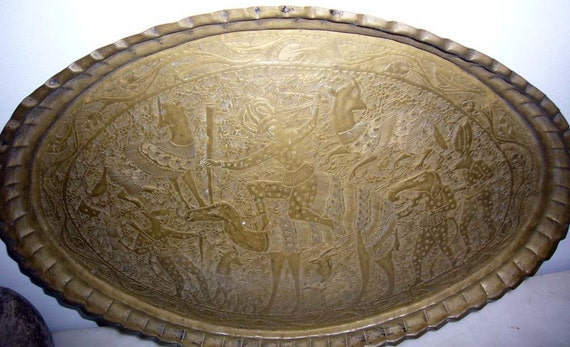 Antique Indian Oval Brass Tray