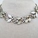 Vintage 50s Mid Century Hollywood Regency Silvertone Milk Glass Aurora Borealis Rhinestone Necklace