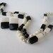 Vintage 60s Mod Hipster Demi Parure Black Ivory Silvertone Plastic Bead Beaded Necklace Earrings Set