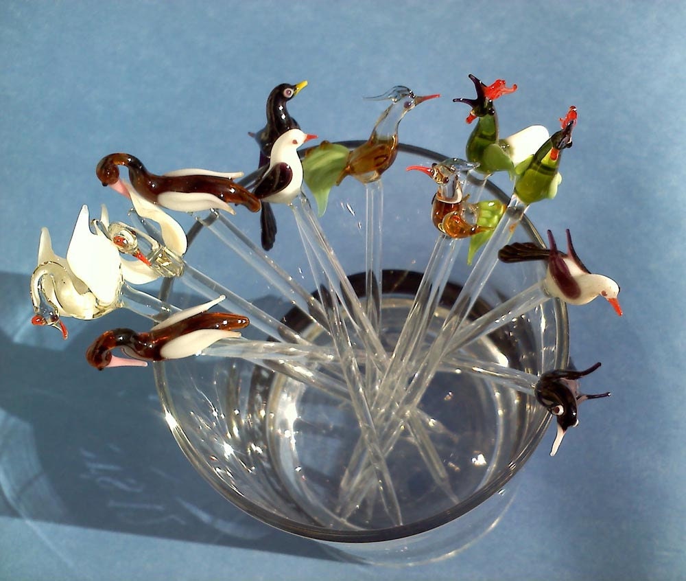 Vintage Retro 1950s Hand Blown Glass Swizzle Cocktail Sticks