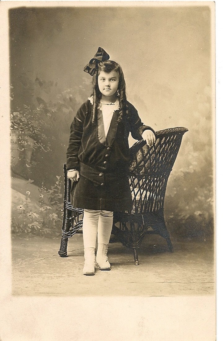 Antique Early 1900's RPPC. little girl with bow in by TobyCreek