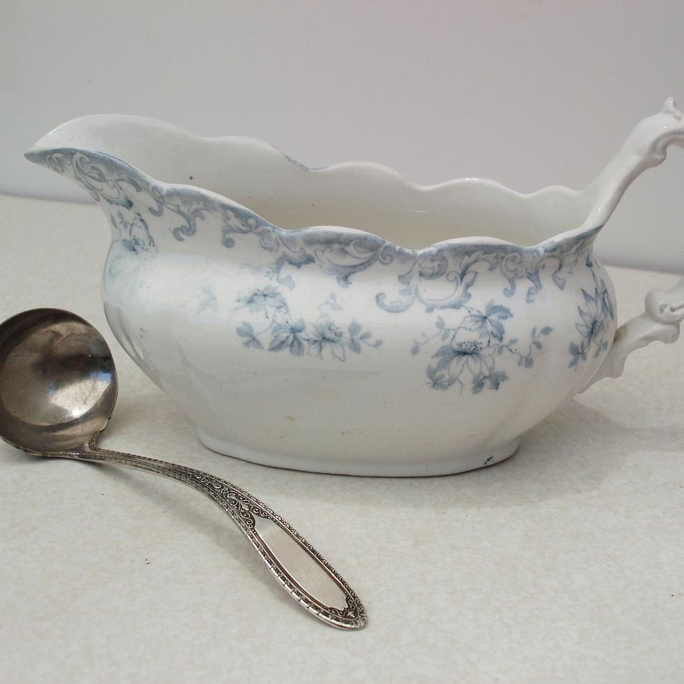 Porcelain Gravy Boat Antique Gravy Boat Gravy Ladle Blue