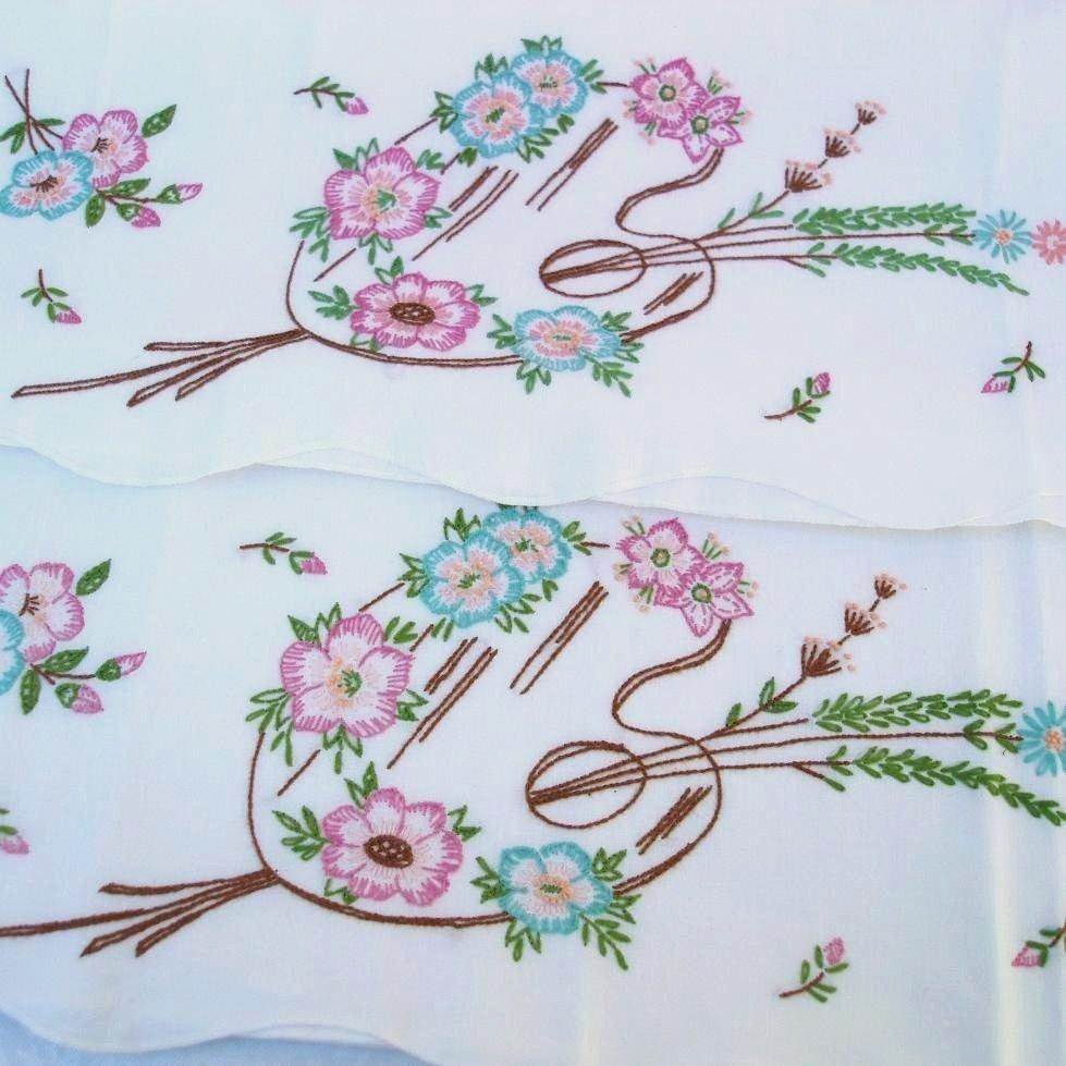 Vintage Pillowcases Embroidered Pillowcases by WhimzyThyme on Etsy