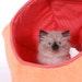 Cat Ball Modern Kitty Cave Bed in Tangerine Microfiber