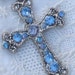 Vintage Cross Pendant Silvertone Blue Rhinestones