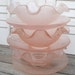 Vintage Pink Ruffled Glass Serving Bowls with Saucers - 6 Piece Ice Cream Serving Set