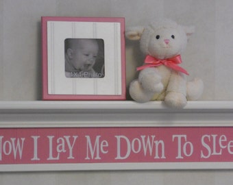 Pink Baby Nursery - Now I Lay Me Down To Sleep - Sign on 30" Shelf - Pink Verse Inspirational Christian Wall Art for Nursery