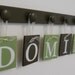 Kids Art - Kids Personalized Name Art - DOMINIC Includes 7 Wooden Hooks Green and Brown