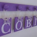 Purple White Nursery Decorations Kids Room Art Personalized Hanging Ribbon Letters for COBIE 5 Wooden Hooks Handpainted Lilac