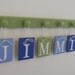 Blue and Green Baby Shower Gift for Baby Boy JIMMIE with match 6 Wood Hooks in Pastel Green