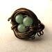 Birds Nest Ring Green Eggs Jade Bronze Wire Wrapped Size 6.5 BellinaCreations Bellina Creations