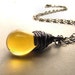 Yellow Necklace Glass Drop Sunburst Sunshine Ray of Sun Gold Yellow Glass Pendant Gunmetal Wire Wrapped Necklace BellinaCreations