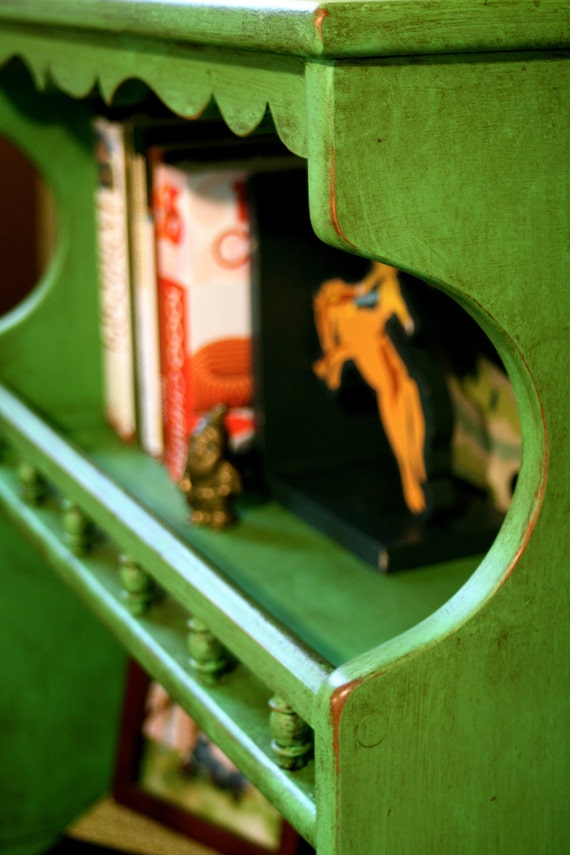 Green Painted Bookcase / Decor Shelf / Storage