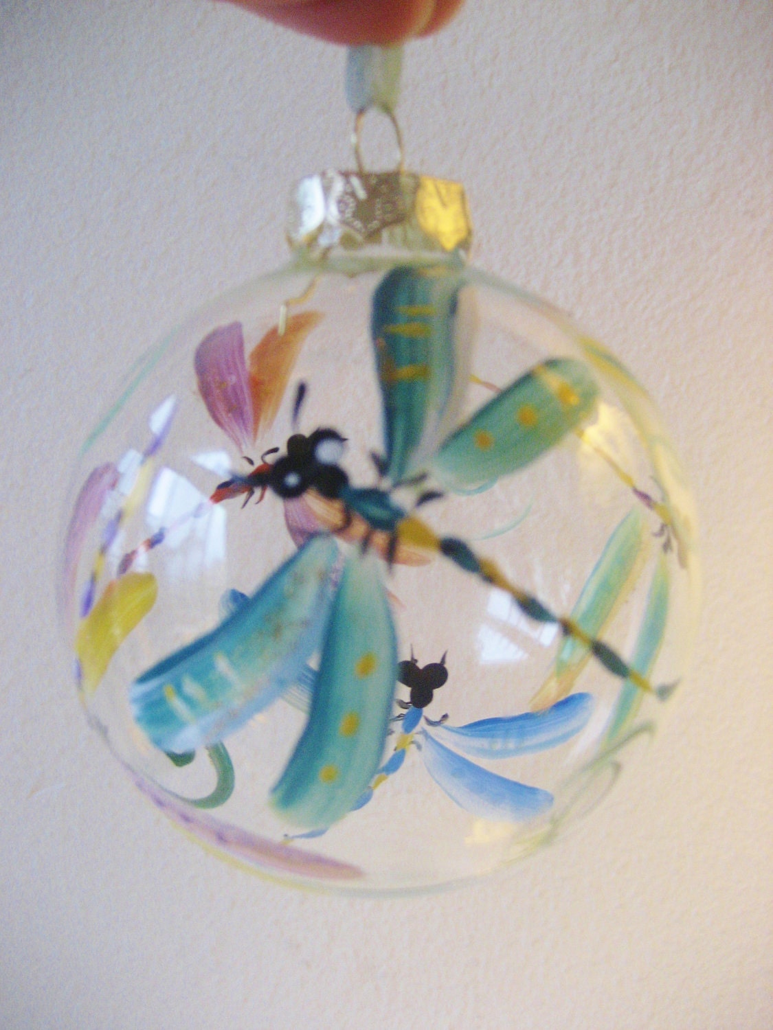 Dragonfly Christmas ornament handpainted glass