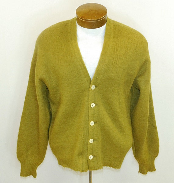 Vintage Green Mens Mohair Cardigan Sweater 60s by redangora