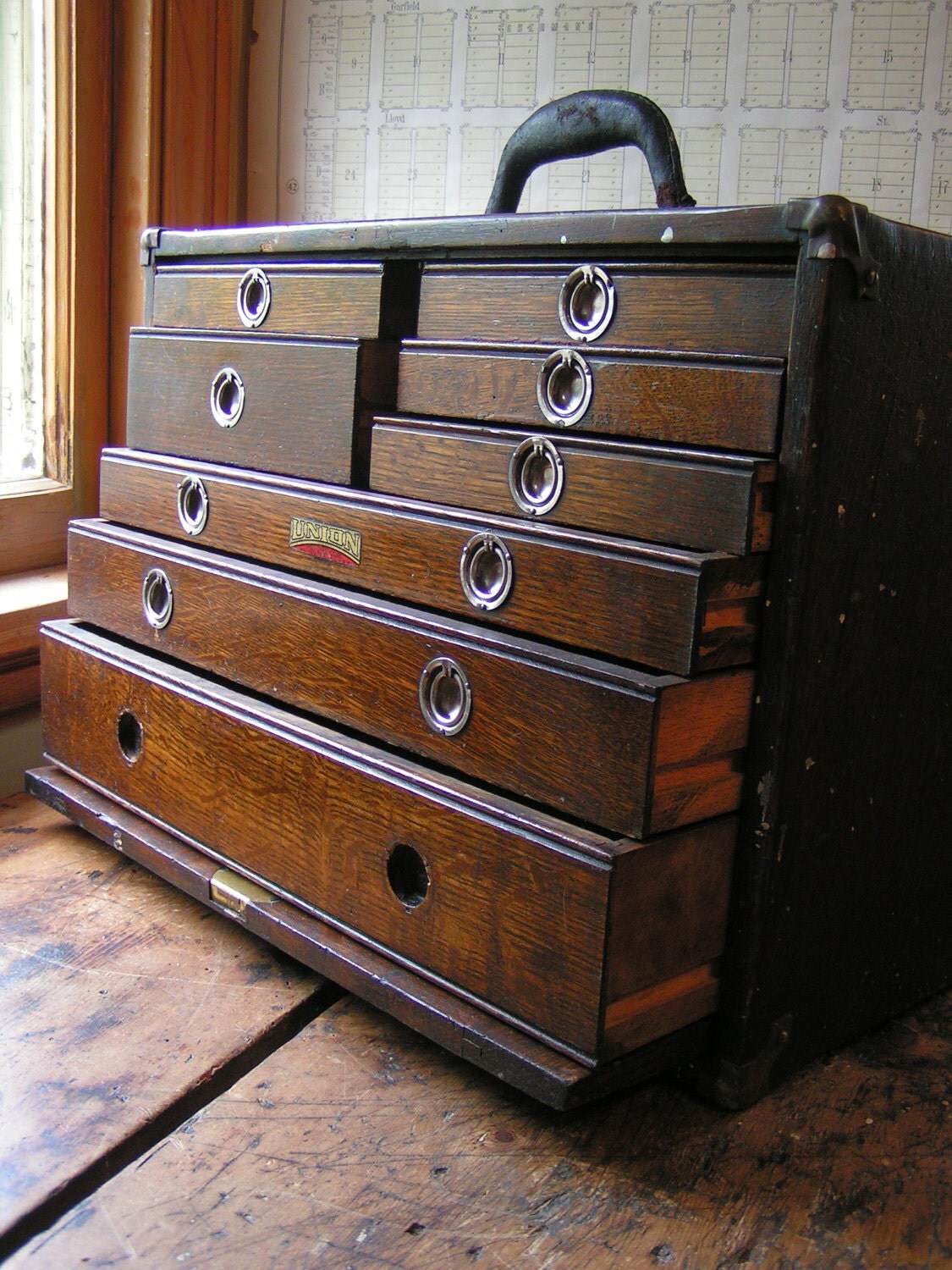 Vintage Union Tool Chest Wood Machinist's Chest with