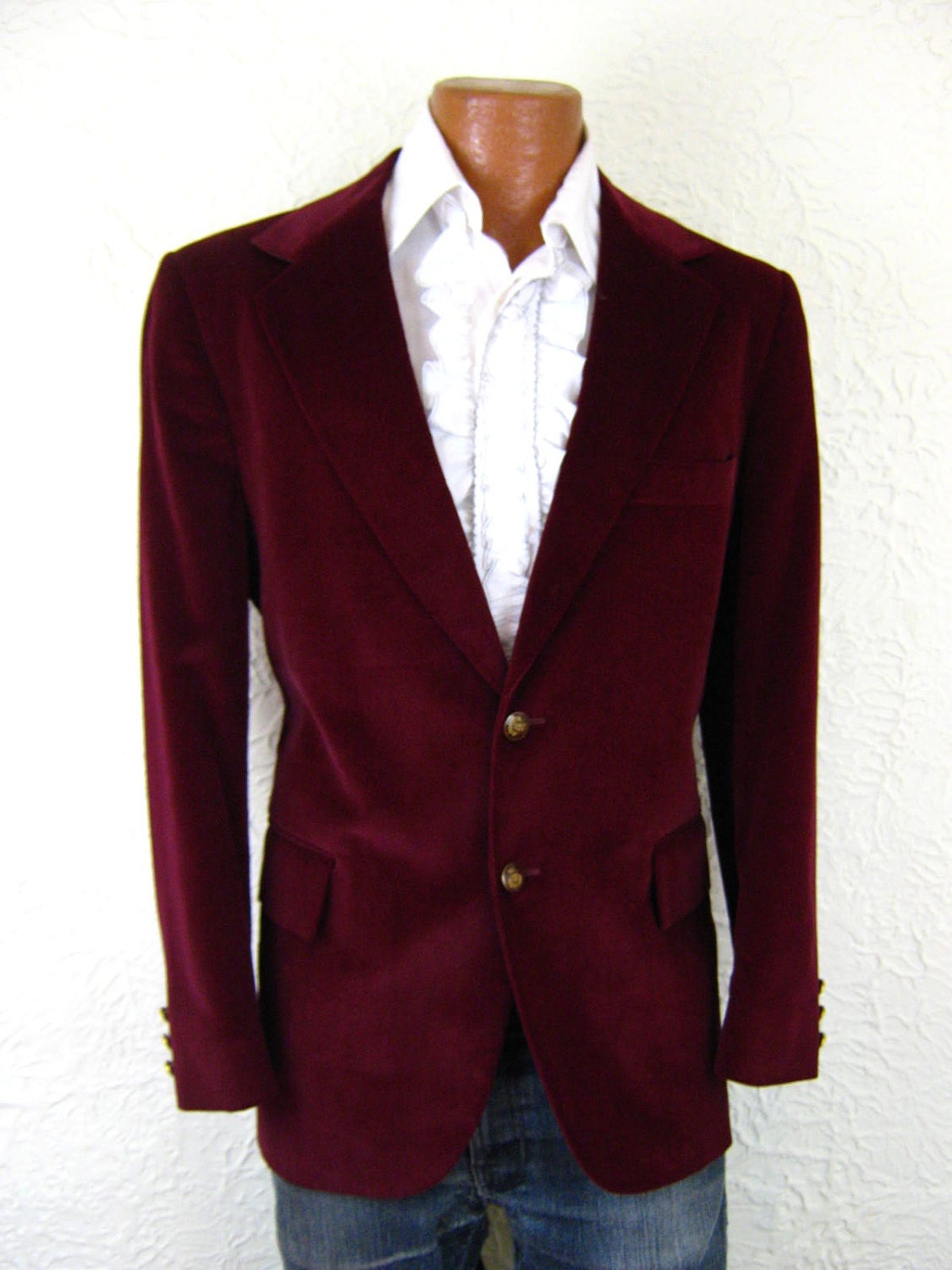 VTG Men's Wine Velvet Jacket Blazer Smoking Jacket Red