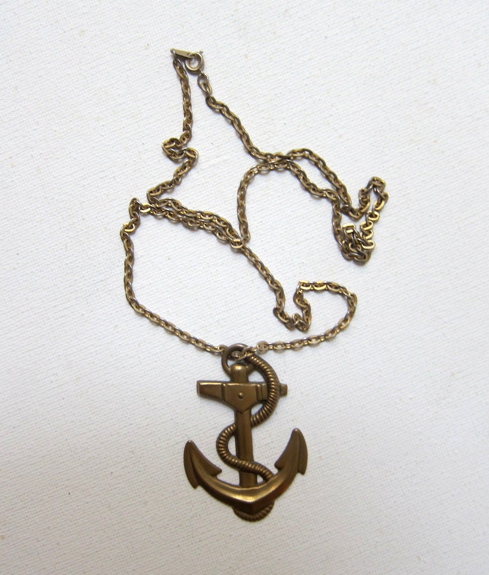 Vintage retro brass anchor pendant and chain by evaelena on Etsy