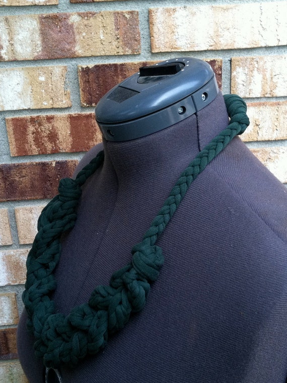 Upcycled T Shirt Yarn Braided Necklace Hunter Green