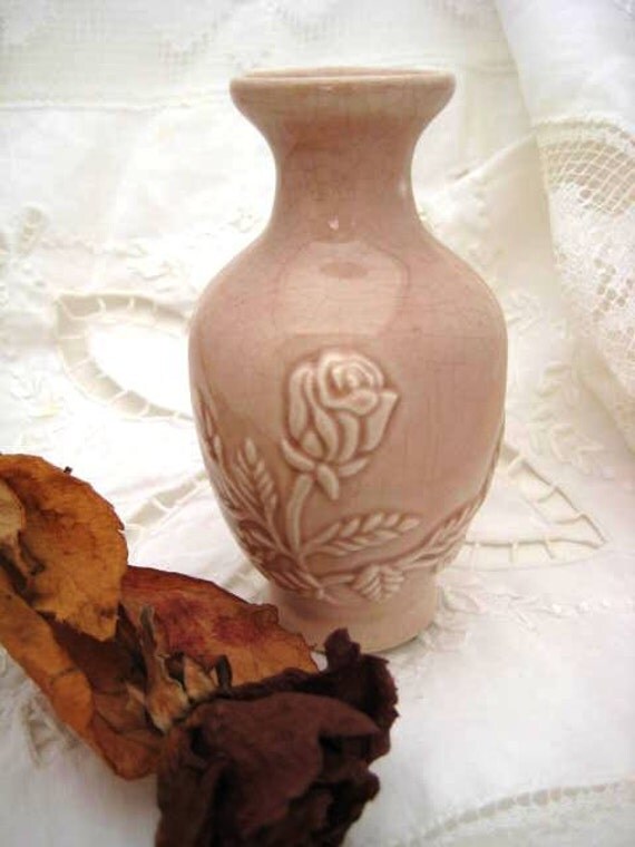 Vintage Victorian Rose Bud Vase with Unique Crackle Finish